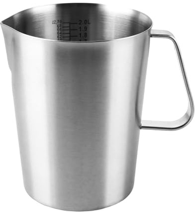 Ghligna 1 Stück Silber Edelstahl Messbecher, Messbecher 2L mit Griff, 15x12x18.3cm Mixbecher für Stabmixer, Barista Milchkännchen, Milchkännchen Edelstahl für Küche, Restaurant, Café