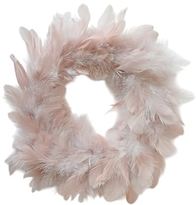 MACOSA KW301235 Federkranz Beige/Rose 25cm Ø Dekokranz modern Osterdeko Tischdeko Türkranz Dekoration Ostern Frühling Kranz Osterkranz (25 x 25 x 5 cm)