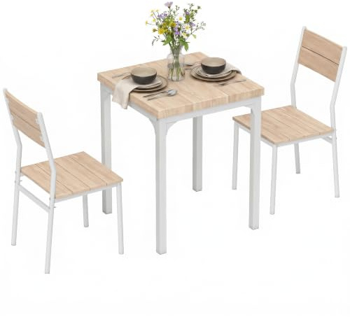 HOMCOM 3 Pieces Modern Dining Table Set for 2 Steel Legs Oak Wood Effect