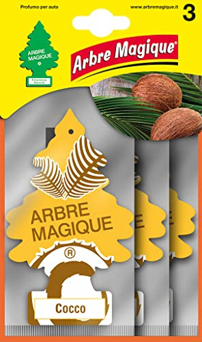Arbre Magique - Parfum de Voiture Noix de Coco, Exotique et Fruité - Durée Jusqu'à 7 Semaines - Fabriqué en Italie - Multipack de 3 Pièces