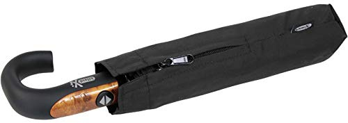 iX-brella Paraguas de bolsillo para hombre, apertura y cierre automáticos, empuñadura redonda de gancho, Madera Negro, 95 cm, paraguas de bolsillo xxl