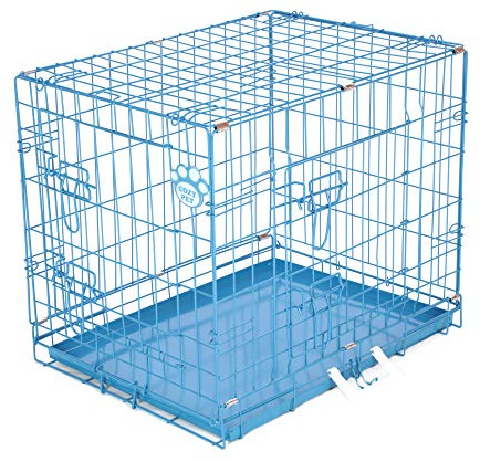 Cozy Pet Dog Cage with Metal Tray 24 (61cm) Blue Puppy Cage, Small Puppy Crate in Blue Small Dog Crate 2 Lockable Doors Model DC24BL