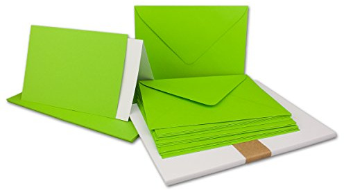 25x Faltkarten SET DIN A6/C6 mit Brief-Umschlägen in Hell-Grün - inklusive Einleger - 14,8 x 10,5 cm - Premium Qualität - FarbenFroh
