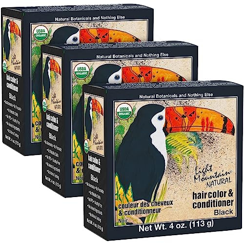 Light Mountain Henna Hair Color & Conditioner - Black Hair Dye for Men/Women, Organic Henna Leaf Powder and Botanicals, Chemical-Free, Semi-Permanent Hair Color, 4 Oz (Pack of 3)
