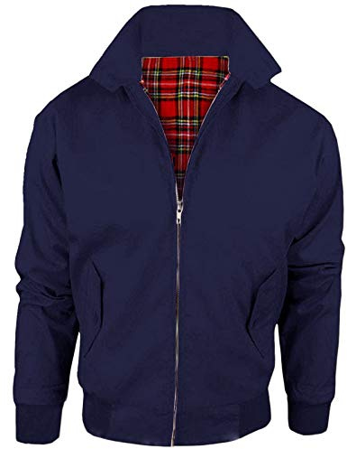 Stylo Online Mens Vintage Harrington Jacket Adults Unisex Boys Ladies Womens Classic Retro Scooter 1970's Bomber Mod Skin Tartan Lining Coat Top Size XS-5XL - Navy L