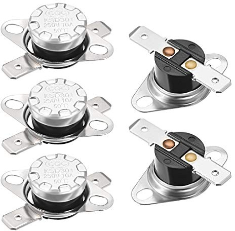 sourcing map Interrupteur contrôle température KSD301 thermostat 50°C 10A 6,3mm N.O Broche 5Pcs