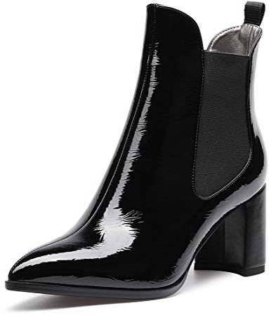 Castamere Mujer Botas Tacón Ancho Botines Chelsea 7.5CM Tacón Medio Charol Negro Zapatos EU 37