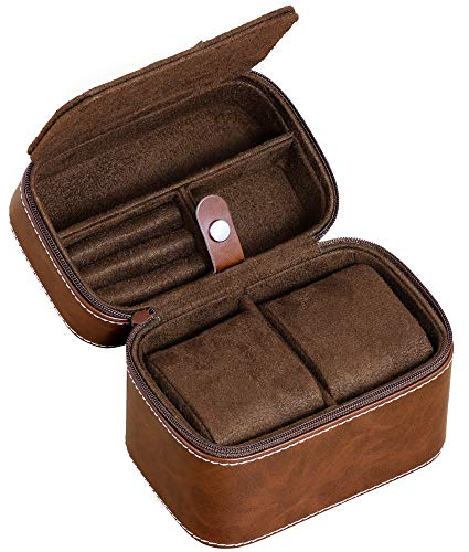 ROTHWELL 2 Uhren Reiseetui Aufbewahrungsorganizer für 2 Uhren | Robuster tragbarer Schutz mit Reißverschluss für alle Armbanduhren und Smartwatches bis zu 50 mm (Tan/Braun)