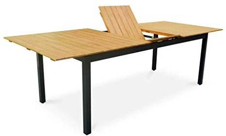 Alice's Garden - Table de Jardin en Bois Aluminium Extensible 200/250cm avec rallonge - Sevilla - Bois d'Eucalyptus huilé et Structure Anthracite