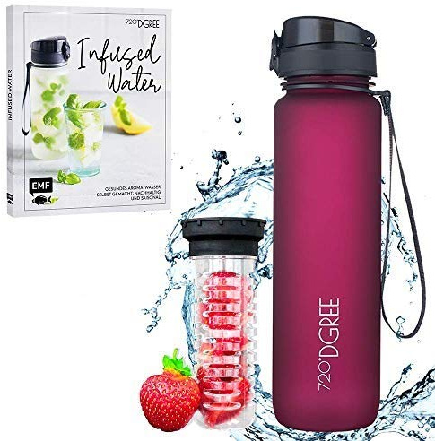 720°DGREE Bundle: Trinkflasche uberBottle + Rezeptbuch mit erfrischenden Sommerrezepten - 1000ml- softTouch +Fruchteinsatz - Leckere Getränke für Schule, Sport, Fitness, Gym, Wandern, Outdoor