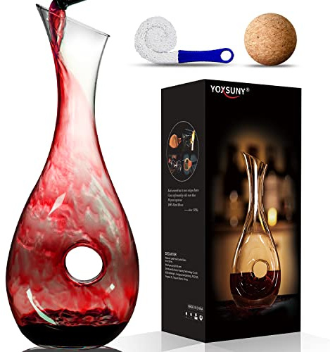 YOXSUNY Wine Decanter with Cork Stopper and Brush Hand Blown Lead-Free Crystal Glass Snail Shape Wine Carafe, Decanter for Wine Great Gift for Wine Lovers,…