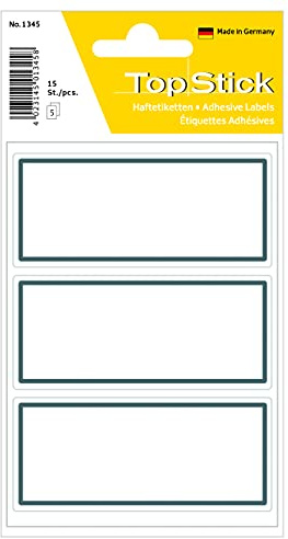 TopStick 1345 Buchetiketten zum Beschriften neutral grauer Rand, 15 Stück, 82 x 36 mm, selbstklebend, Buchaufkleber für Schule Kinder Mädchen Jungen, blanko Heftetiketten Aufkleber, weiß