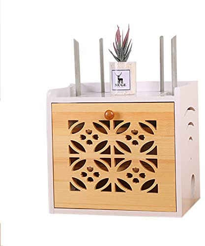 PPGE Home Caja Madera Almacenaje de Router WiFi/Caja de Administración de Cables de Madera Sólida/Caja de Ocultación para Cables y Router/Cajas Almacenamiento Router/Grande Decoracion Cajas D