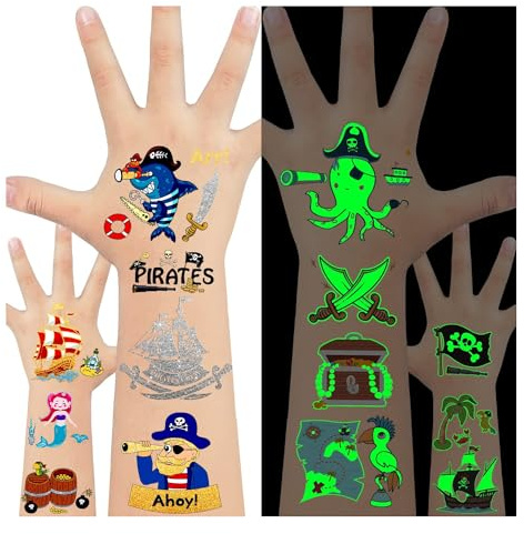 Piraten Tattoo Kinder Junge Aufkleber Kinder, Piraten Kindergeburtstag | Piraten Spielzeug, Spiel Piratenschatz Party, Kleine Einschulung Geschenke Mitgebsel Kindergeburtstag Junge