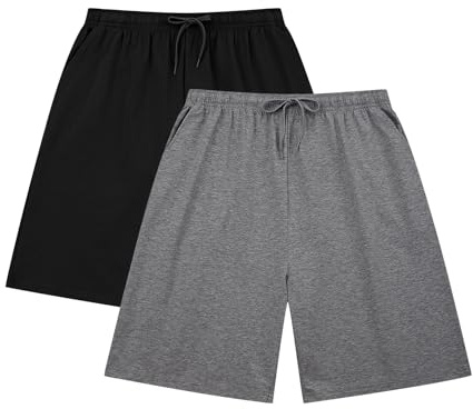 HomyComy Pantalón Pijama Hombre Corto Algodón Bolsillos Verano Cintura Elástica con Cordón Suave Cómodo Patalones de Pijama Transpirable