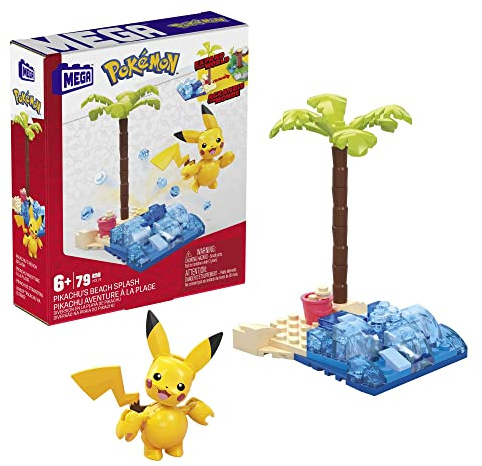 MEGA HDL76 - Pokémon Pikachus Strandtag Bauset mit 79 kompatiblen Bausteinen und Teilen zum Verbinden mit anderen Welten, Konstruktionsspielzeug, Spielzeug-Geschenkset für Kinder ab 7 Jahren