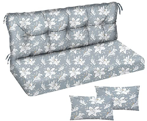 Auflage für Hollywoodschaukel 185x50x50 Gartenbankauflage und 2 Kissen Palettenauflage Bankauflage Sitzkissen und Rückenkissen Polsterauflage Matratze Gartenpolster Glatt-Pik Blau Blumen [133]