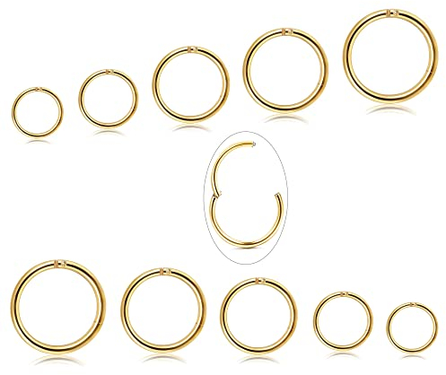 Diamday 10 Stück 6-12mm 316L Stahl Nasenringe Septum Piercing Knorpel Hoops Segmentring Körper Piercing Nase Hoop Lippenringe Helix Ohrringe Für Frauen Männer Gold 16G
