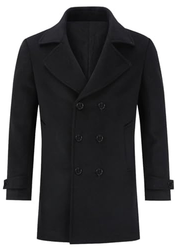 Allthemen Mens Double Breasted Trench Coat Mid Length Coat | Mens Wool Blend Winter Warm Overcoat Wedding Business Casual Coat Button Down Lapel Outerwear Solid Color Regular Fit