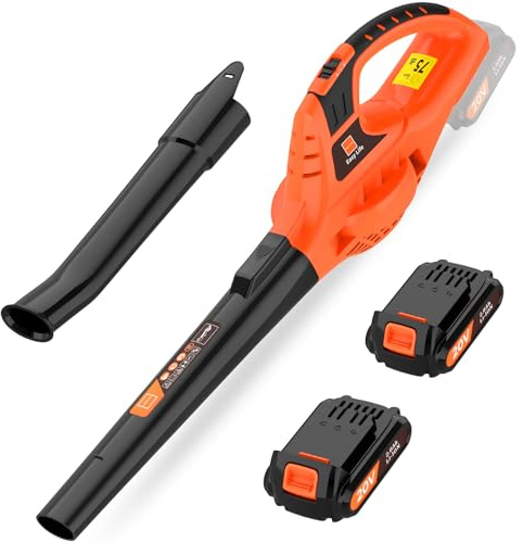 Leisch Life Soplador de hojas inalámbrico, soplador de hojas eléctrico de mano de 21 V con 2 baterías de 2.0 Ah y cargador, soplador de hojas ligero alimentado por pilas para el cuidado del césped,