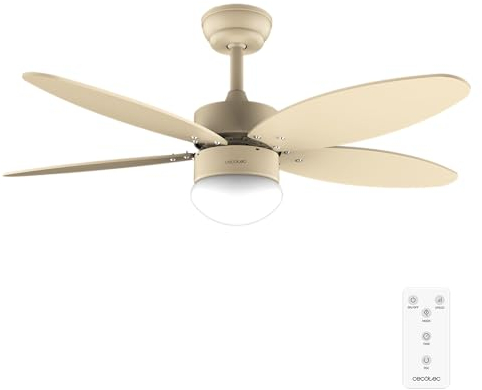 Cecotec Ventilador de Techo con Luz EnergySilence Aero 4260 Full SunLight de 40 W con motor DC y 42” con luz LED, Mando a distancia, Temporizador, 6 Velocidades y 5 Aspas Reversibles