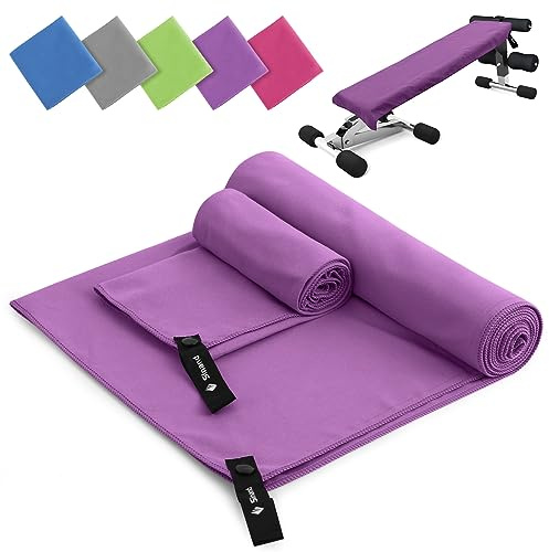 Sinand Microfibre towel 2 Pack |160x80cm+80x40cm| Ultra Lightweight Gym Towel, Quick Dry Microfiber Towels for Sports Travel Camping Beach Swimming (Light purple)