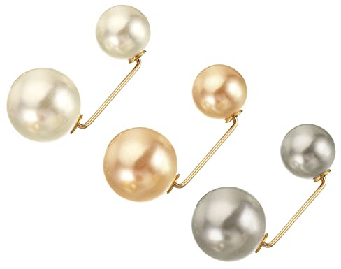 sourcing map 3Stk Perle Broschennadeln 1.4 Metall Brosche Anstecknadeln Kunstperle Dekorativ Sicherheitsnadel Klammern für Frauen Bekleidung Kleid Hose Rock Taille Grau/Weiß/Gold