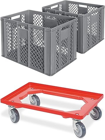 BRB 2x Eurobehälter/Bäckerkiste, LxBxH 600x400x410 mm inkl. Transportroller (grau)