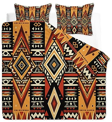 YELDAN Geometrisch Bettwäsche Set 135x200 cm, Afrika Muster Design, Bettbezug und Kissenbezug 2 teilig, Weiche Allergiker Microfaser Bettwäsche-Sets