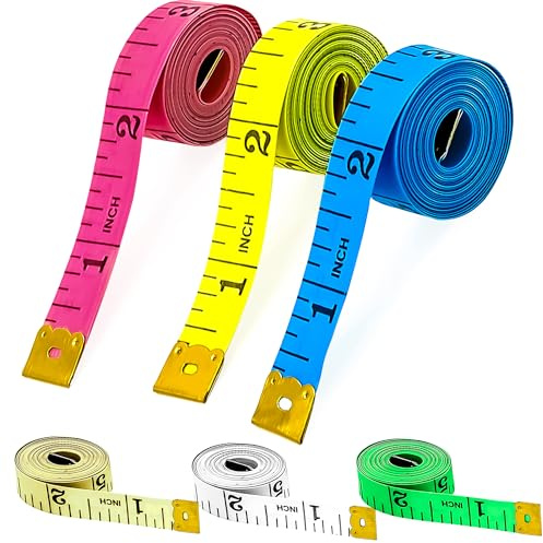 Dual Sided Body Measuring Tape Measure for Body 3 Pack Double Scale Measurement Flexible Fiber Glass Tape for Sewing Fabric Cloth Tailor 60 Inch/ 150cm (Multicolor 6Pcs)