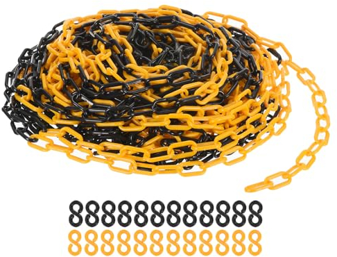 PATIKIL Cadenas de Plástico Eslabones de Seguridad de 100 Pies Amarillo/Negro 0.24/6mm de Altura Cadenas de Plástico con 12 Ganchos Amarillos y 12 Gancho Negro para Barreras