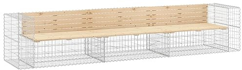 vidaXL Solid Pine Wood Garden Bench- Gabion Design, Space-Efficient for Gardens, Patios, Backyards, Durable Galvanised Steel Basket Base, Brown