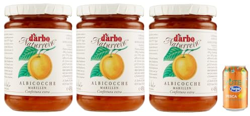 Darbo Confetura Lot de 3 pots de confiture Albicocche naturel 450 g + 1 boîte de thé glacé à la pêche 330 ml