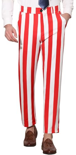 Lars Amadeus Gestreifte Herrenhose, gerader Schnitt, Farbblock, Business-Streifenhose, rot / weiß, 28