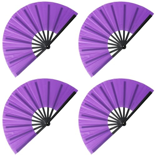 Gionforsy 4pcs Clap Fan Fabric Large Folding Movie Festival Party Decorative Chinese Tai Chi Fan Set (Purple)