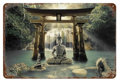 PGCKSK Buddha-Figur，Metall-Blechschild, motivierende Wanddekorationen für Wohnzimmer, rustikale Wandkunst, Küche, Wandbehang, Schilder, Wandschild-20 x 30 cm (8 x 12 Zoll) G94，BEAYODKP