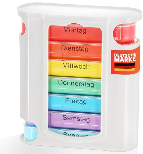 MC-Trend 2 Stück Tablettenbox 7 Tage, 4 Fächer - Pillendose zur Aufbewahrung & Organisation von Medikamenten, perfekt für unterwegs Seniorenfreundlich, ideal für morgens, mittags, abends (2 Stück)