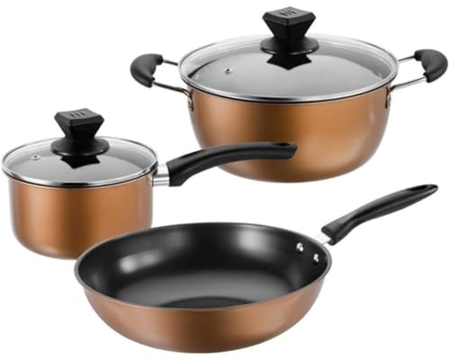 RUVOO Batteria di Pentole, 3 Pezzi Addensare Pentola per Zuppa Pentola per Latte Wok Antiaderente con Coperchio in Vetro Forniture da Cucina Utensili Cucina Set Pentole