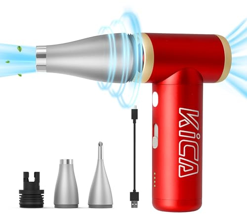 KiCA JetFan 2S Duster à air comprimé électrique, 117 000 tr/min, souffleur d'air sans fil rechargeable pour nettoyer le clavier et PC, avec nouveau mode extrême, coque en métal, rouge
