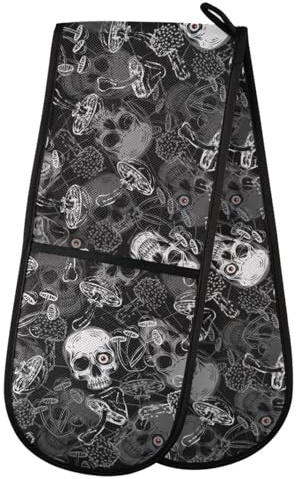 Skull Mushroom Double Oven Mitt Heat Resistant Non-Slip Kitchen Gloves Extra Long 7 x 35 for Cooking Baking Barbecue Grilling