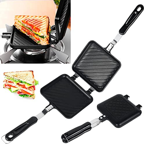 shaojian Machine à grille-pain de camping pour cuisinière à gaz, double face antiadhésive avec poignées résistantes à la chaleur, grille-pain multifonction pour la maison, l'extérieur, le petit