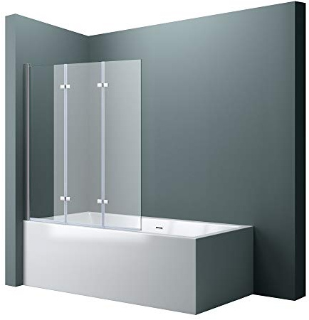 doporro Paroi de Baignoire 130x140cm Pare Baignoire 3 Volets Verre 6mm | Verre Trempé Transparent, Montage Réversible, Cortona116