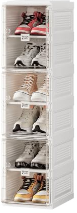 Mayi Box Transparente schuhregal,schuhboxen stapelbar weiß, mit magnetischer Tür, für Stöckelschuhe, Stiefeletten, Pumps