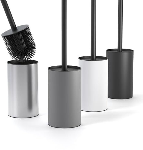 SAVEGA Scopino WC Silicone – Con Porta Scopino per WC in Acciaio Inox e Protezione Antischizzo – Scopettino Bagno Durevole e Igienico (Grigio Opaco)