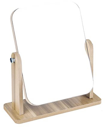 BELLIFFY Schminkspiegel Rechteckig Drehbar Tischspiegel Holzrahmen Glas Für Frauen Make-up Badezimmer Schlafzimmer