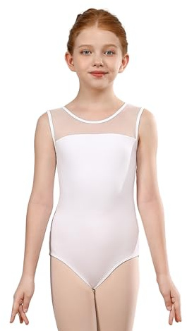 ZYXWVU Ballett Trikot Mädchen Ärmellos Ballett Body TanzBody für Kinder, AM3000BX-weiß, 10-11 Jahr