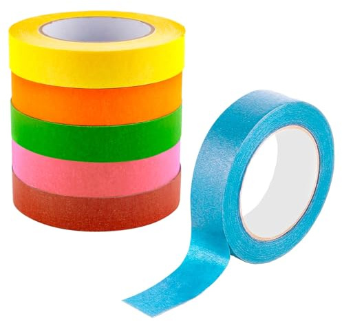Marine Aurora 6er-Set Buntes Kreppband 15 mm x 20 m – Farbiges Masking Tape, Regenbogen Abklebeband für Scrapbooking, Beschriftung & DIY-Kunstprojekte