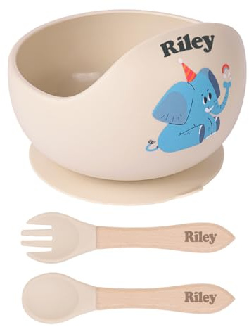 TYRY.HU Kindergeschirr Set mit Namen,Baby Silikon Geschirrset,Einschließen Babyschüsseln mit Saugnapf Löffel und Gabel Fütterung,Entwöhnungszubehör für Kleinkinder Babyfütterungsset