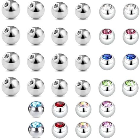 Thoquene 32 Stück Piercing Kugel Kugeln 1,2mm，Bauchnabelpiercing Kugeln