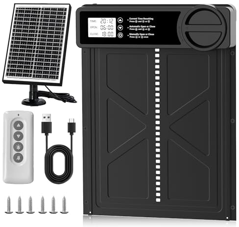 Porta Automatica Pollaio Solare con Funzione Manuale e Timer, Porta Pollaio Automatica Solare Anti-schiacciamento | Lega di Alluminio | Telecomando | Grande Pannello Solare | Batteria ad Alta Capacità